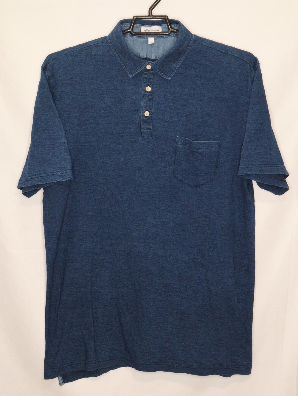 Peter Millar Blue Short-Sleeve Polo with Chest Pocket Large